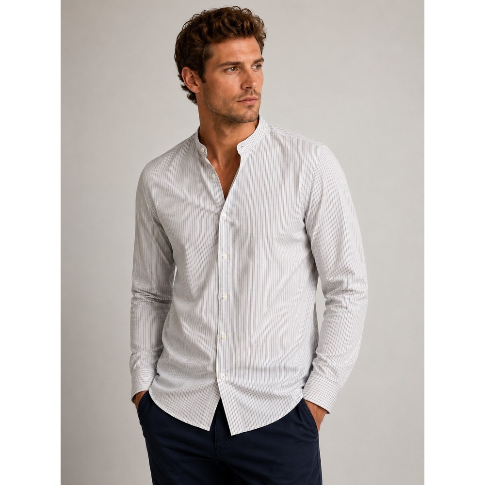 Kenneth Cole Techni-Cole Stretch Band Collar Shirt NWT Mens L White Navy